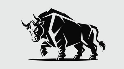 Dynamic vector illustration of a strong black bull in geometric style, ideal for logo designs or branding, showcasing power and determination.