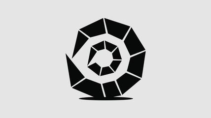 A geometric black spiral artfully conveys dynamism on a white backdrop, suited for logos, branding, and abstract designs.