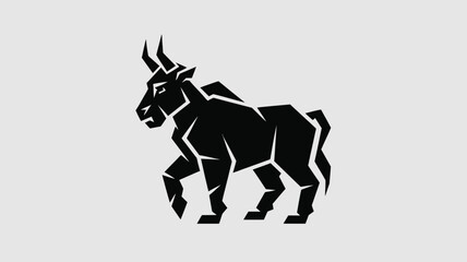 Majestic bull illustration with a modern geometric style in bold black silhouette conveying strength and power on white background.