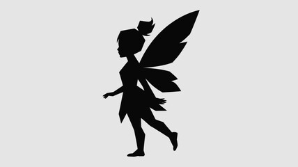 Silhouette of a whimsical fairy figure with delicate wings set against a clean, light background for creative projects.