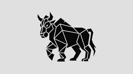 Geometric black bull illustration presented with polygonal design against a light gray backdrop, perfect for branding and creative projects.