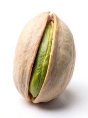 Single pistachio nut on a white background with subtle texture
