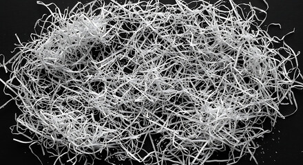 Close up of shredded white paper on a black surface