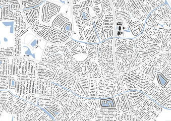 Detailed vector map of a zoomed-in section of Palm Coast, FL: showcases precise building footprints, dense local road network, and intricate interconnected waterways/canals