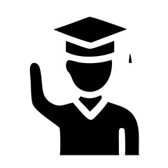 Outline Handdrawn Graduate Student with Graduation Cap and Waving Hand Icon