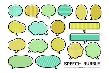  線画・アウトラインのシンプルな吹き出しセット／ベーシックな図形・フレーム素材／グリーン系