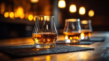 Two Whisky Glasses Warm Amber