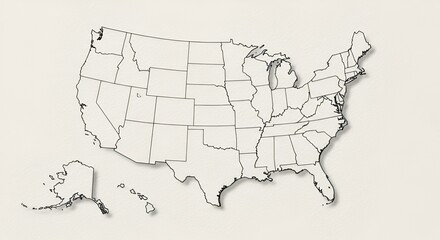 Fototapeta premium United States Map Outline with Drop Shadow on Textured Cream Background