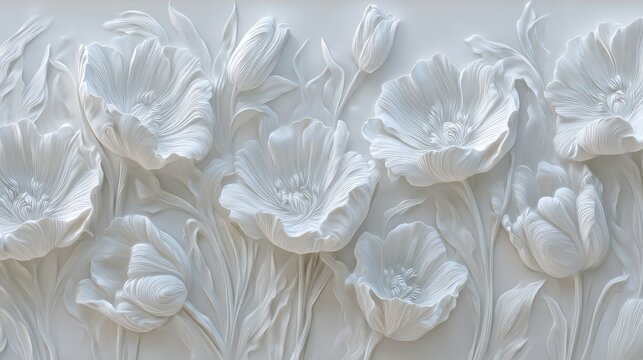 Ornate white floral bas-relief design.