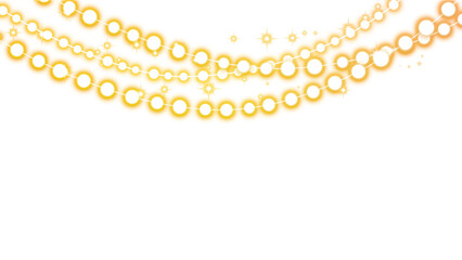 Golden Christmas light garland on transparent background
