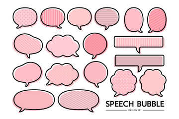 線画・シンプルな吹き出しセット／ベーシックな図形・フレーム素材／ピンク系