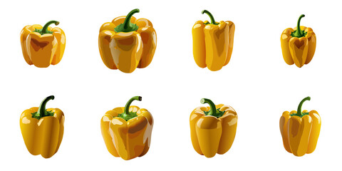 Multiple vector illustrations of delicately drawn yellow bell peppers

