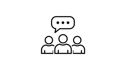 Minimalist Group People Vector Icon with Speech Bubble Outline Design Black and White