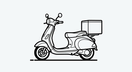 Fototapeta premium Minimalist Scooter Delivery Vector Illustration with Black Outline and Simple Line Art