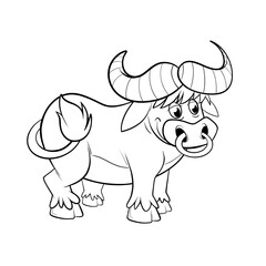 Cute buffalo with big horns and nose ring clip art
