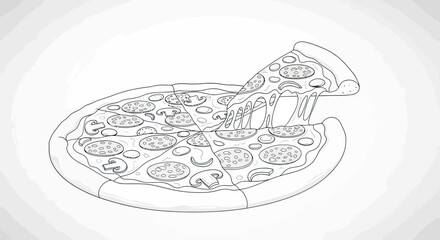 Illustration Pizza Vector Slice with Cheese and Mushroom Organic Line Art