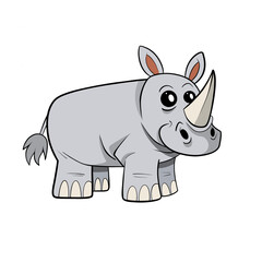 Small grey baby rhino with a big horn clip art