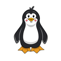 Black and white penguin standing with pink cheeks clip art
