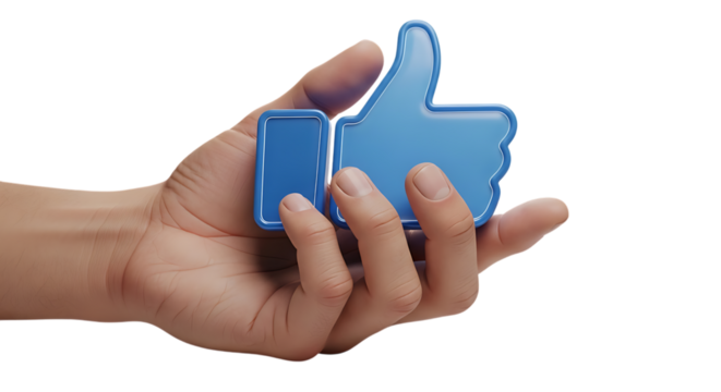 Blue thumbs up held in hand holding icon