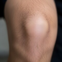 Fototapeta premium Close-Up of Human Knee with Smooth Skin and Natural Hair Texture – High-Resolution Macro Image Highlighting Healthy Surface and Contour for Skincare, Dermatology, or Medical Anatomy Visualization