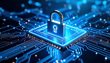 Cybersecurity.  Digital lock on circuit board