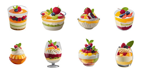 Multiple vector illustrations of deliciously drawn fruit parfaits

