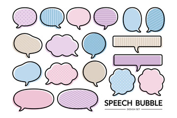 線画・シンプルな吹き出しセット／ベーシックな図形・フレーム素材／パステルカラー系