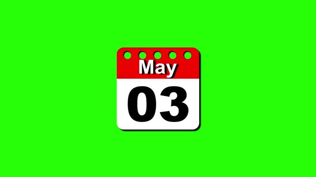 Calendar icon animation, today's date is may 3rd