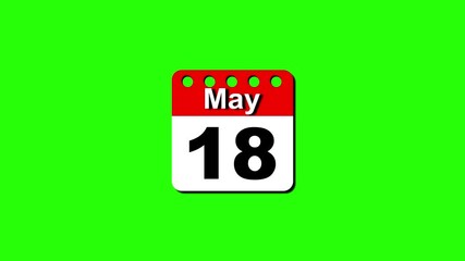 Calendar icon animation, today's date is may 18th.