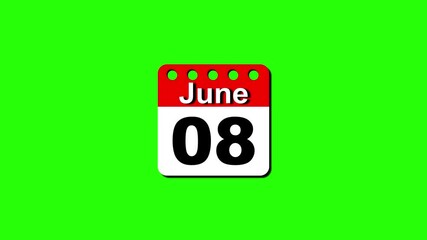 Calendar icon animation, today's date is june 8th.