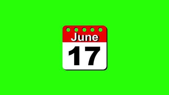 Calendar icon animation, today's date is june 17th.