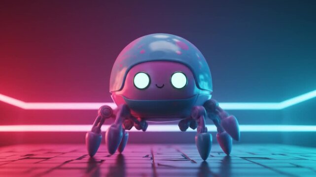 Playful robot character in neon light