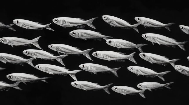 School of fish in monochrome