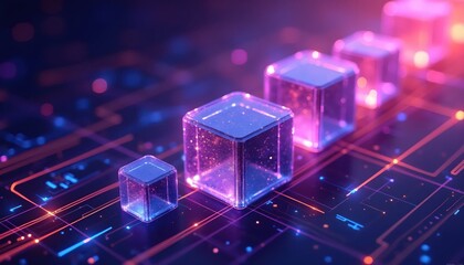 Obraz premium Transparent Cubes and Vibrant Lines Technology Background