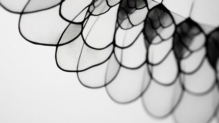 Abstract, layered, translucent shapes in grayscale