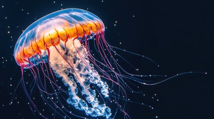 Glowing jellyfish, vibrant colors, dark background