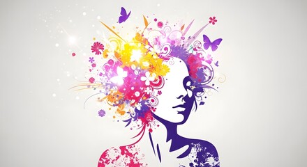 Imaginative Feminine Design  Abstract Woman Butterfly Dreamscape  Whimsical Floral Portrait 