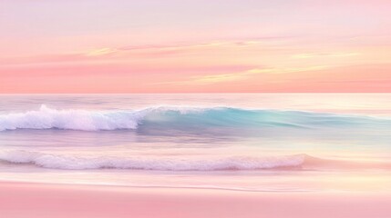 Pastel beach sunset, soft waves