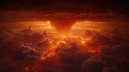 Fiery celestial explosion amidst ominous clouds