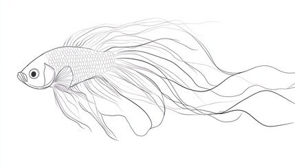 Elegant betta fish, line art