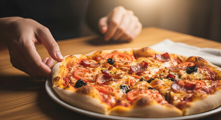 Indulge in delicious homemade pizza night with fresh tomatoes, olives, and pepperoni, perfect for sharing with friends and family or enjoying a cozy meal at home