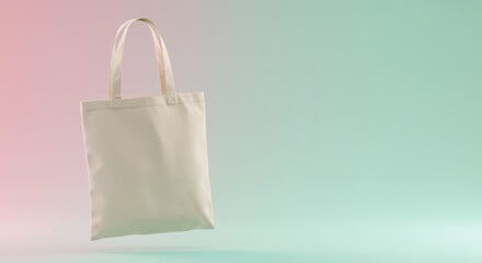 Plain White Tote Bag Floating in Minimalist Pastel Background
