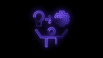 Glowing Neon Idea To Action Gear Symbol Human Figure Process Concept icon - Powered by Adobe