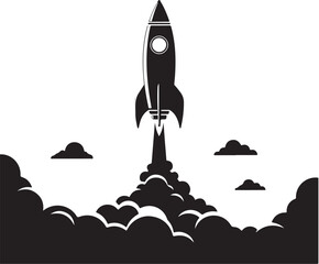 Rocket Launch Soaring Through Clouds Symbolizing Innovation and Ambitious Startups Aiming for Interstellar Success and Groundbreaking Technological Advancements
