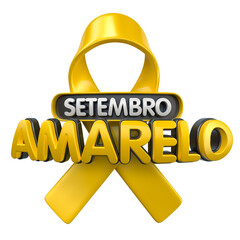 Label Yellow September Campaign Typography with Ribbon In Brazilian Portuguese 3d render 