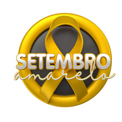 Label Yellow September Campaign Typography with Ribbon In Brazilian Portuguese 3d render 