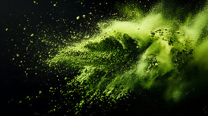 Exploding Green Matcha Powder Artistic Rendering