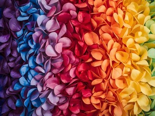 Vibrant abstract close-up of layered colorful fabric folds arranged in a gradient rainbow spectrum, creating a dynamic and artistic texture ideal for background, design, and creative projects

