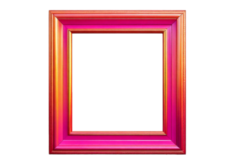 Gradient metallic square frame design in pink and orange hues, ideal for modern artwork, isolated on transparent or white background.