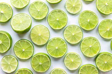 Fototapeta premium Fresh green limes and juicy yellow lemons, sliced and whole, offer a healthy and sour citrus delight